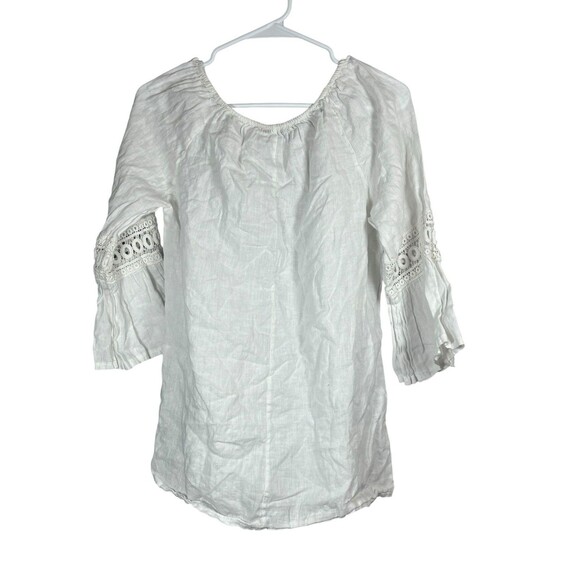 Lungo L'arno Blouse Women Large White Bell Sleeve Boho Linen Minimalist Cottage - Picture 6 of 10